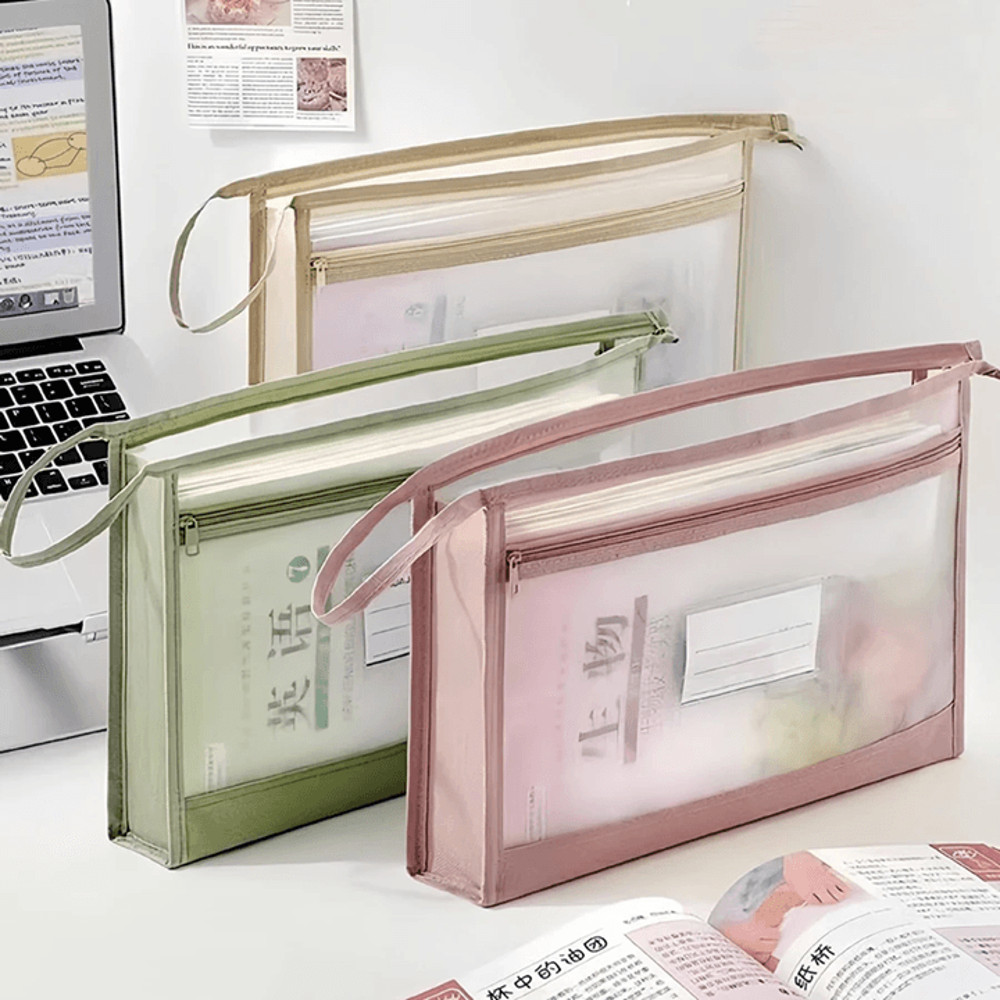 Large A4 Mesh Document Organizer DoubleZip Clear Storage Bag For Travel Office School 0
