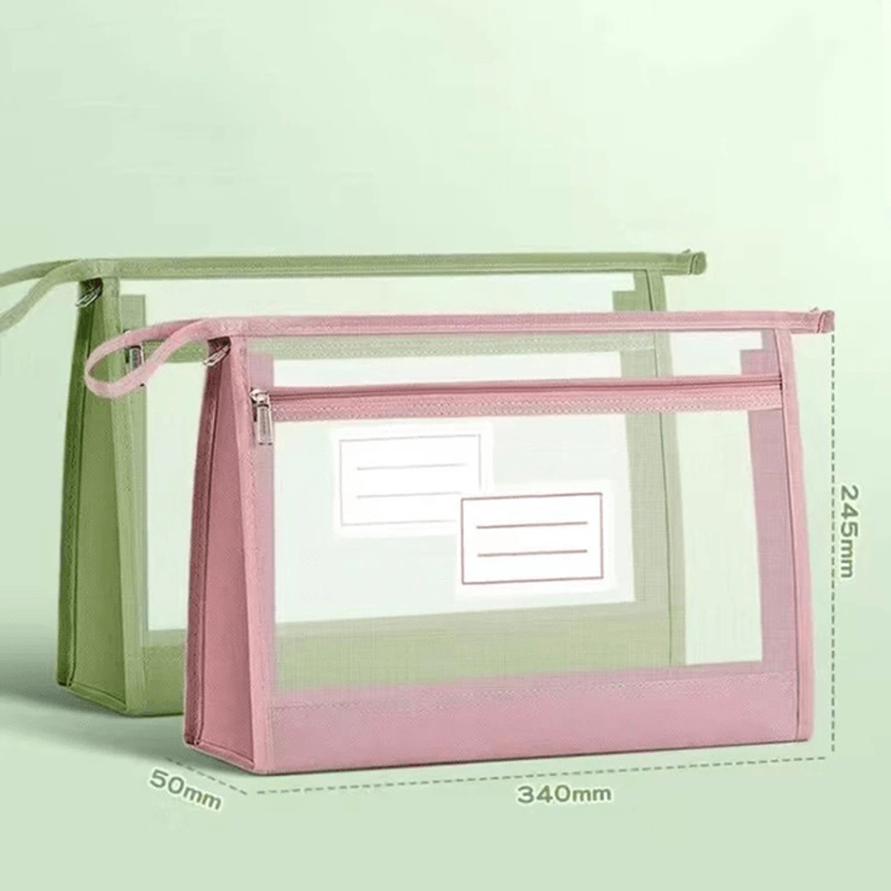 Large A4 Mesh Document Organizer DoubleZip Clear Storage Bag For Travel Office School 2