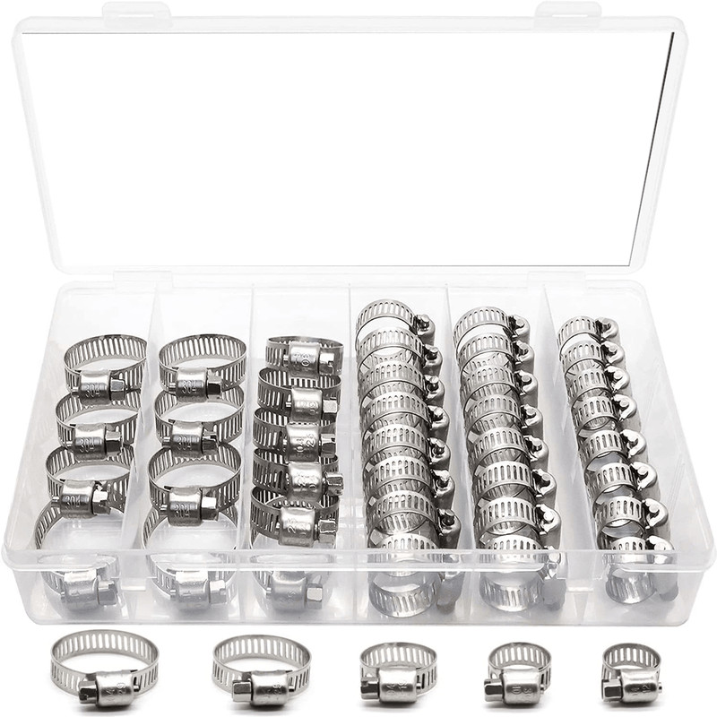 40 Piece Stainless Steel Hose Clamp Set Adjustable American Style Pipe Clamps For Leak Prevention 0