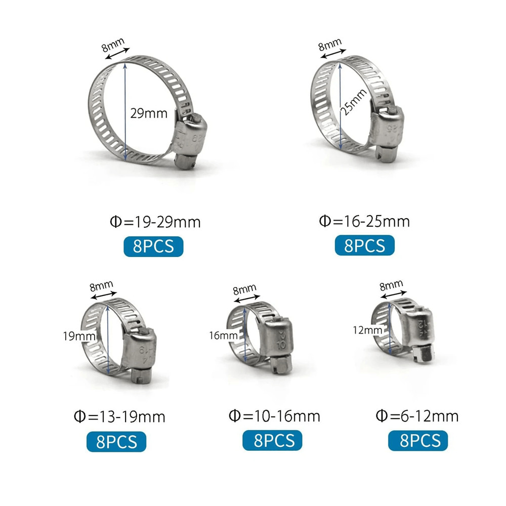 40 Piece Stainless Steel Hose Clamp Set Adjustable American Style Pipe Clamps For Leak Prevention 1