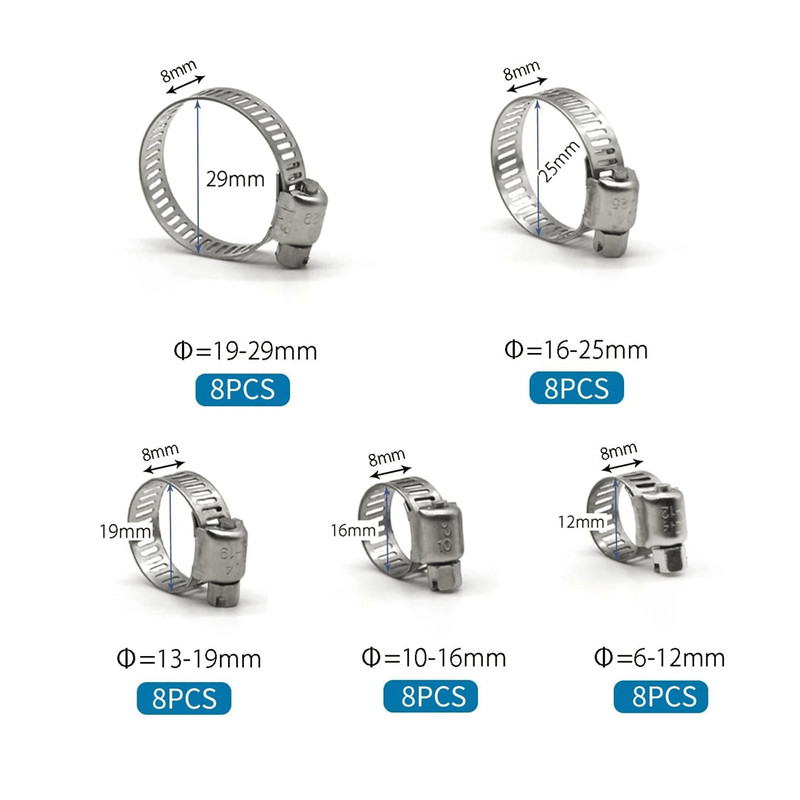 40 Piece Stainless Steel Hose Clamp Set Adjustable American Style Pipe Clamps For Leak Prevention 1