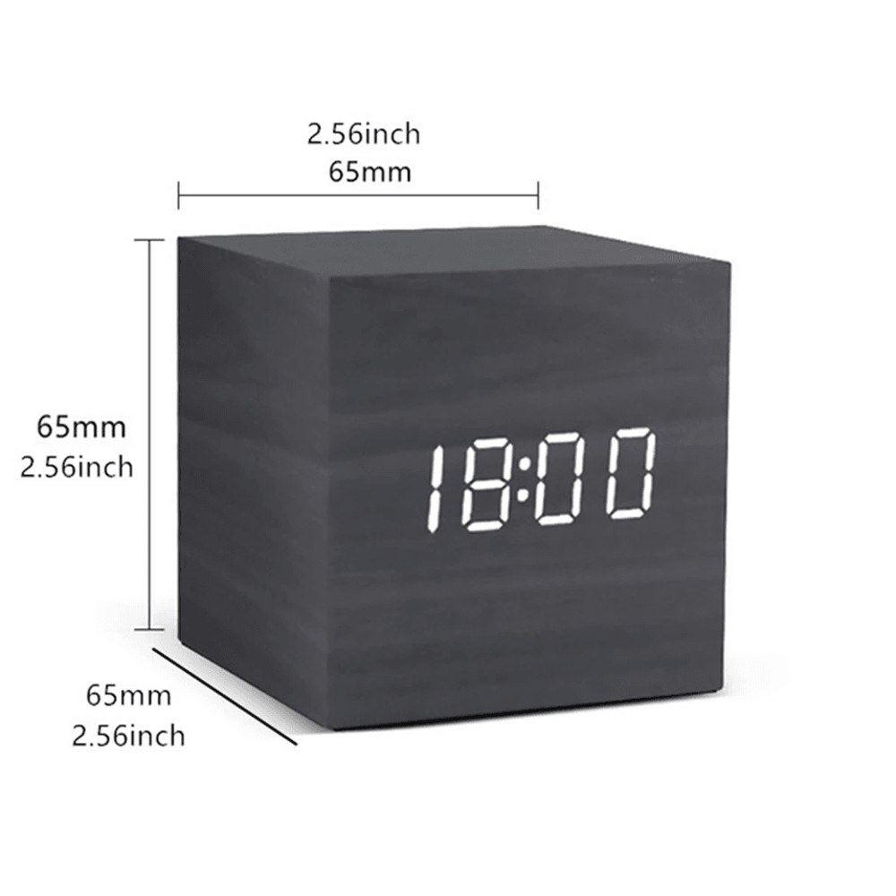 Wooden Square LED VoiceControl Alarm Clock Retro Glow Table Clock With Snooze 3