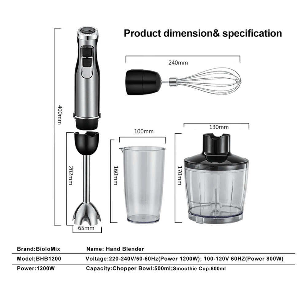 BioloMix 4 In 1 Hand Blender With Chopper And Smoothie Cup 10