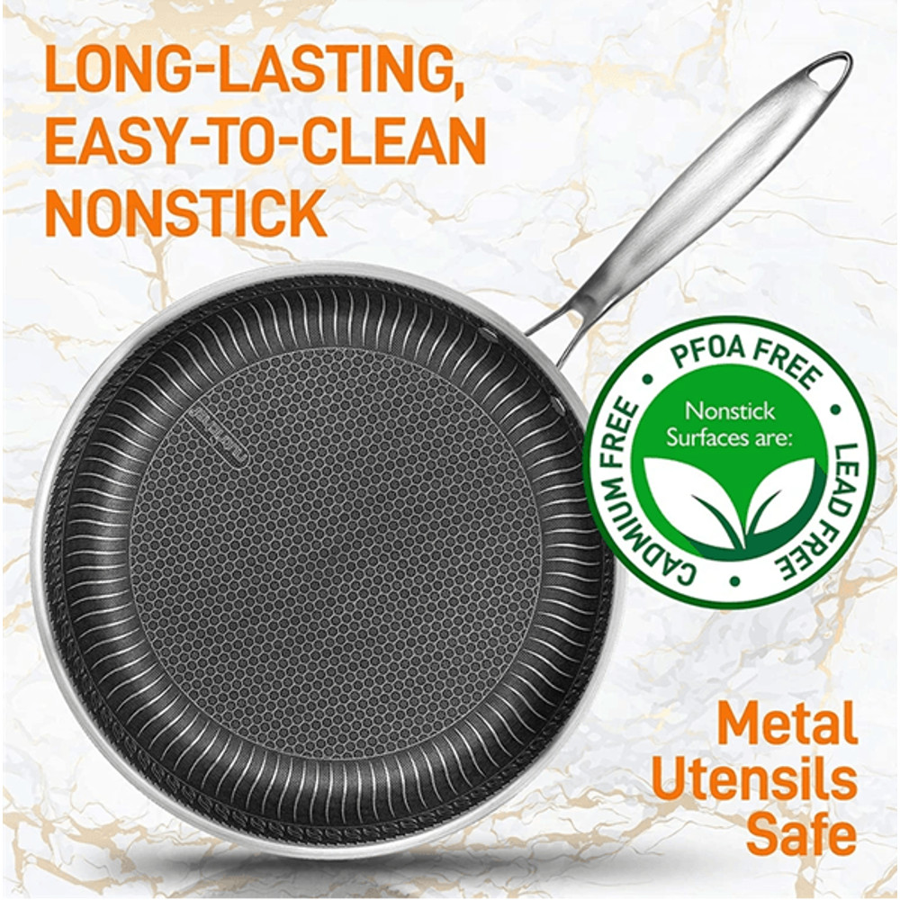 Stainless Steel Honeycomb Nonstick Frying Pan With Lid For Induction And Gas Cooktops 4