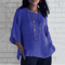 Cotton Linen Summer Blouse For Women Loose Fit Three Quarter Sleeve Casual Top 2