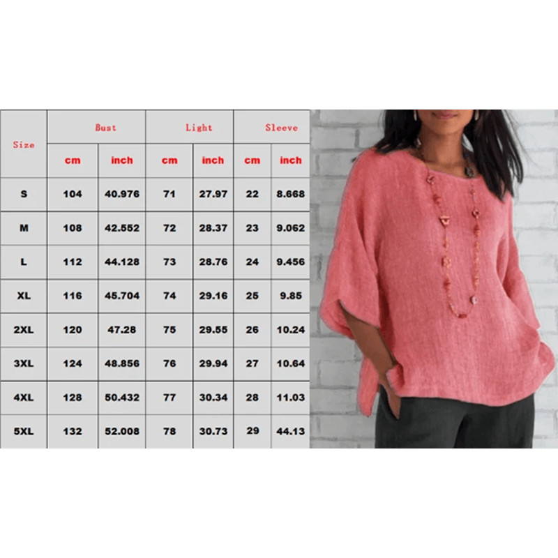 Cotton Linen Summer Blouse For Women Loose Fit Three Quarter Sleeve Casual Top 5