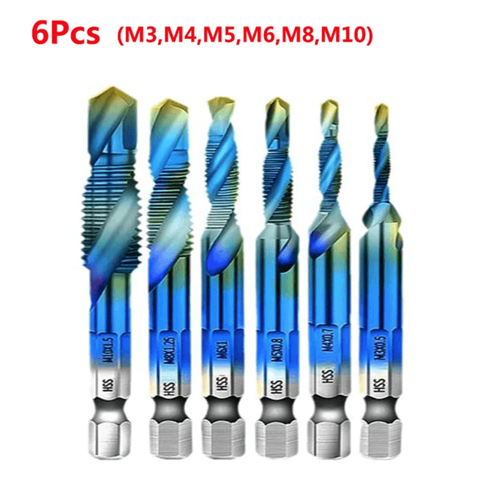 Titanium Metric Tap Drill Bit Set For Hex Shank Power Tools 21