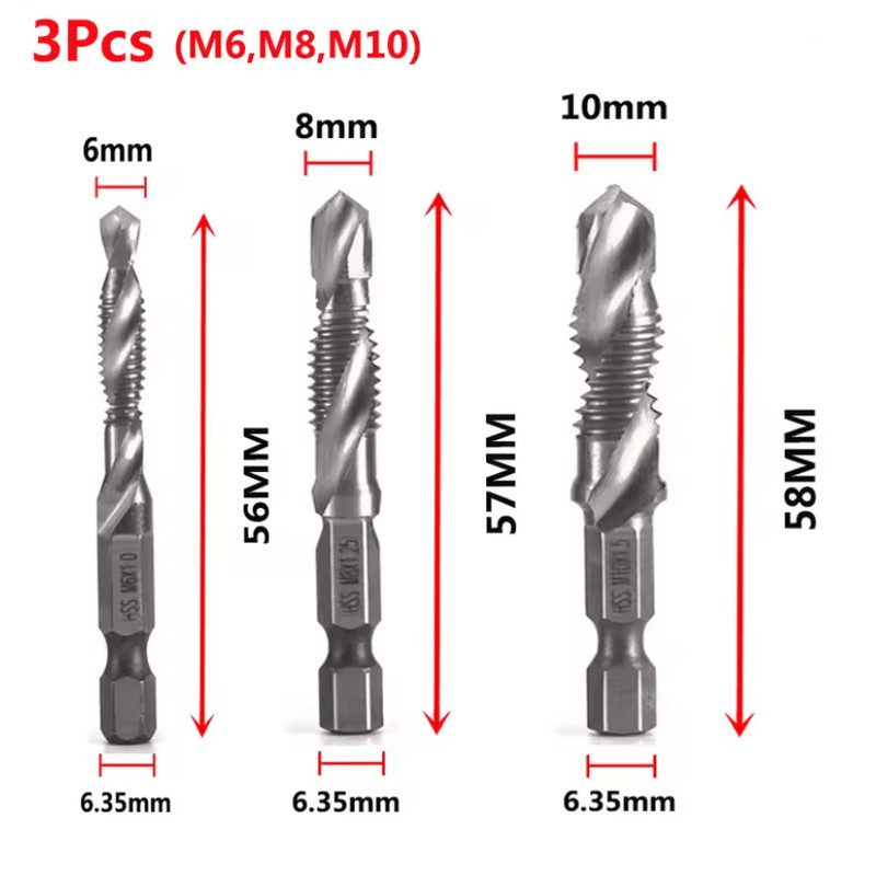 Titanium Metric Tap Drill Bit Set For Hex Shank Power Tools 18