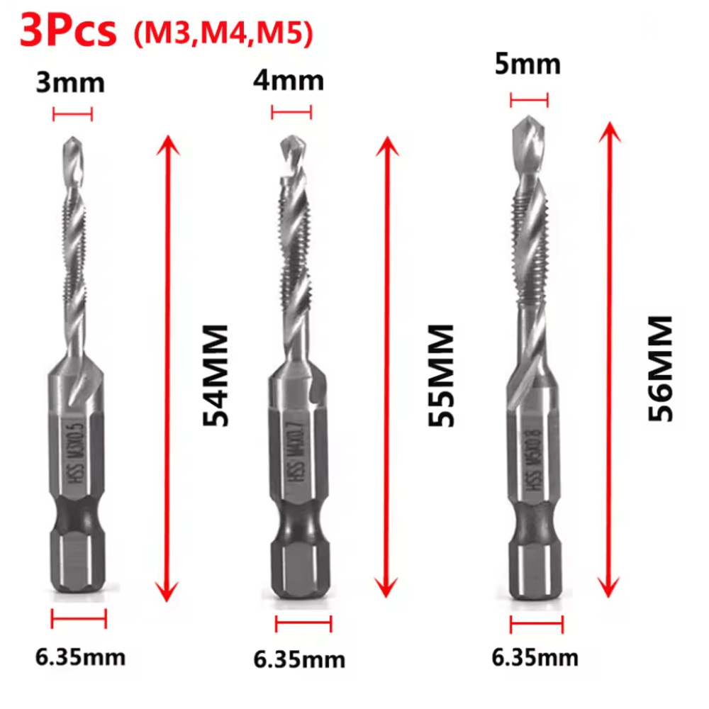 Titanium Metric Tap Drill Bit Set For Hex Shank Power Tools 17