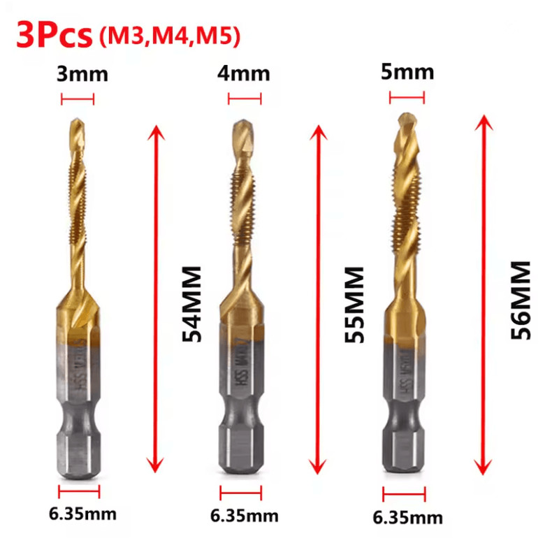 Titanium Metric Tap Drill Bit Set For Hex Shank Power Tools 15