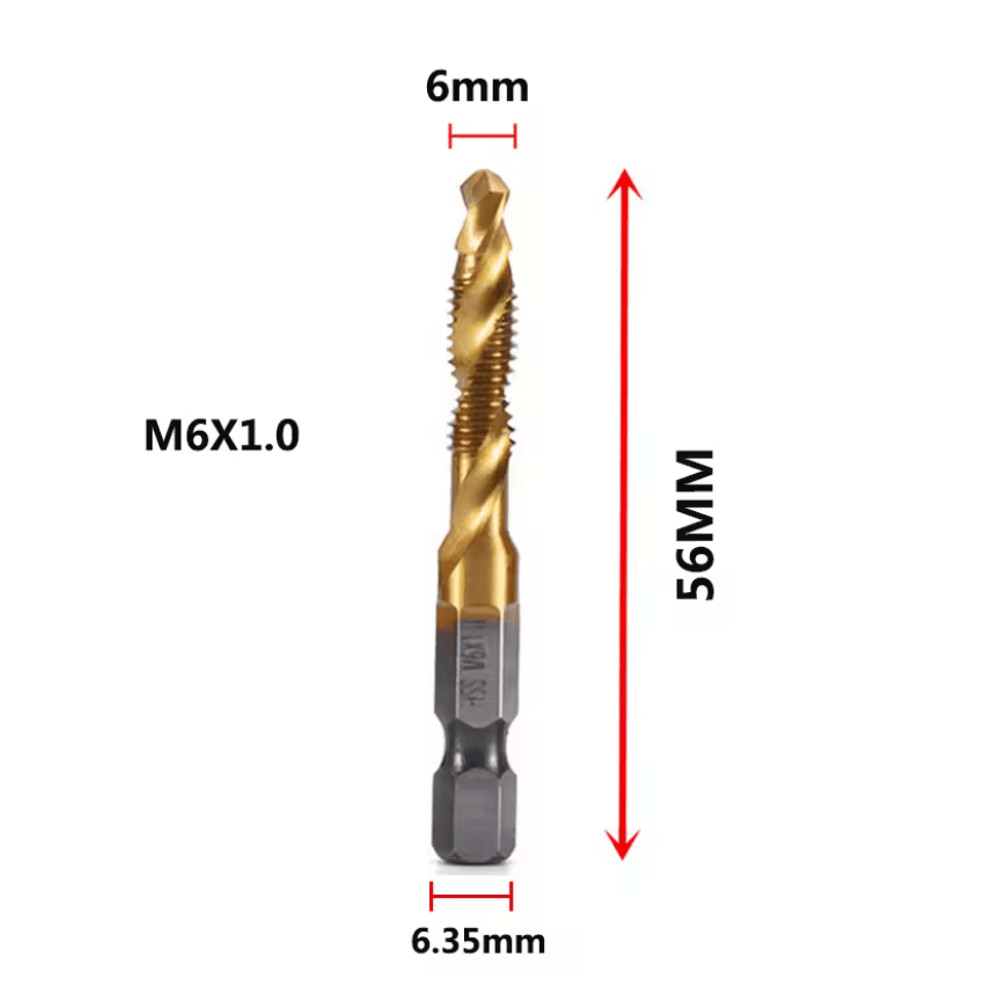 Titanium Metric Tap Drill Bit Set For Hex Shank Power Tools 6