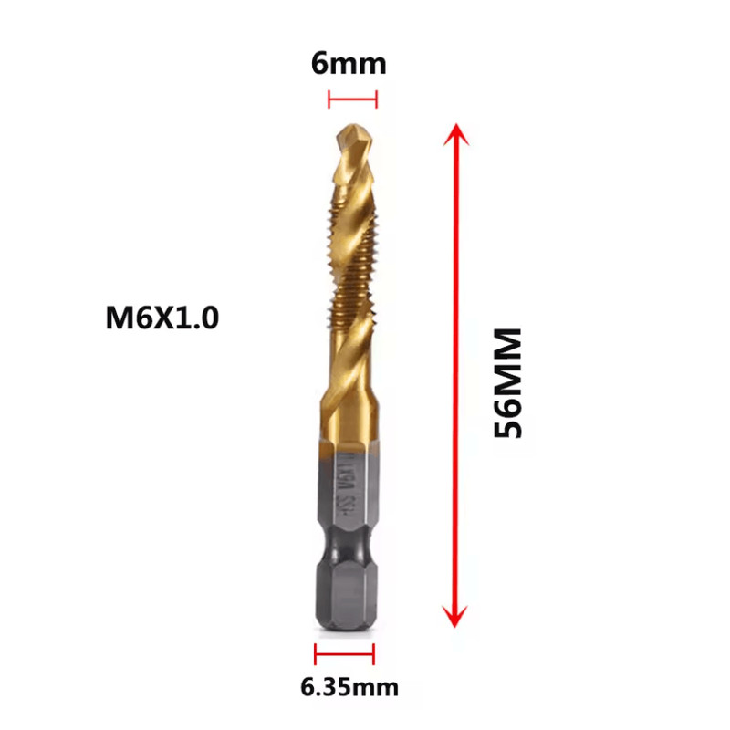 Titanium Metric Tap Drill Bit Set For Hex Shank Power Tools 6