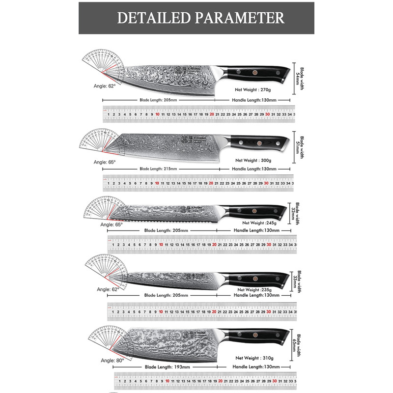 FYOUNG Damascus Steel Japanese Chef Knife PrecisionCrafted For ProLevel Slicing 12