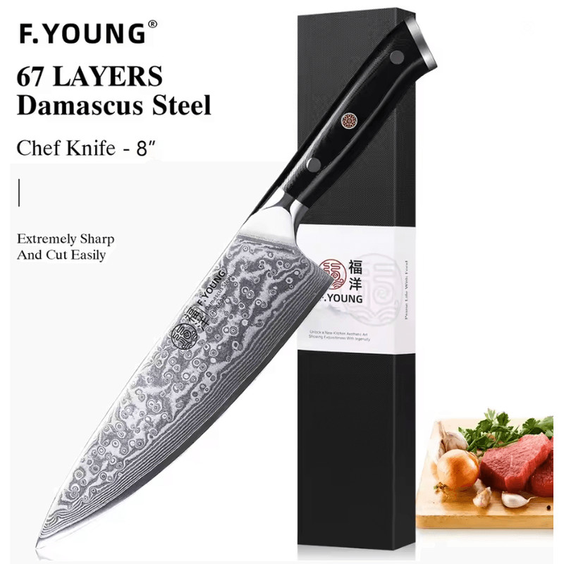 FYOUNG Damascus Steel Japanese Chef Knife PrecisionCrafted For ProLevel Slicing 5