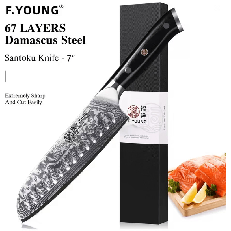 FYOUNG Damascus Steel Japanese Chef Knife PrecisionCrafted For ProLevel Slicing 8