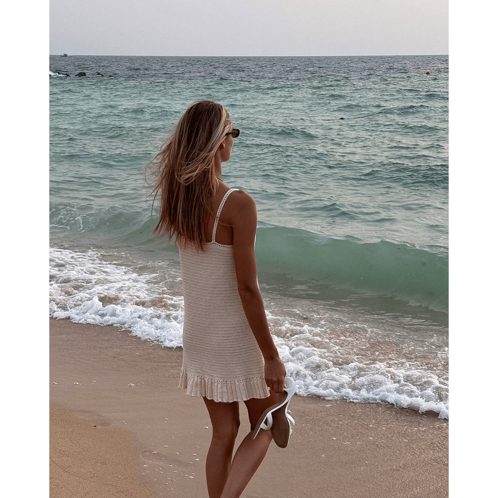 Crochet Halter Beach Mini Dress Sexy Knit Swimsuit Cover Up For Vacation Poolside Chic 1