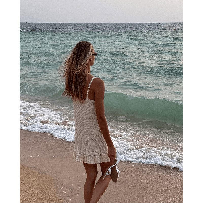 Crochet Halter Beach Mini Dress Sexy Knit Swimsuit Cover Up For Vacation Poolside Chic 1