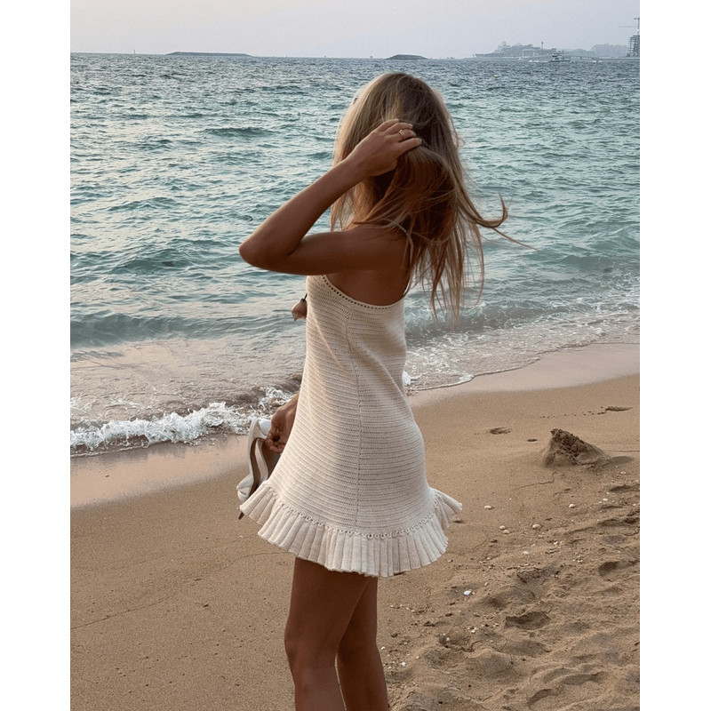 Crochet Halter Beach Mini Dress Sexy Knit Swimsuit Cover Up For Vacation Poolside Chic 3