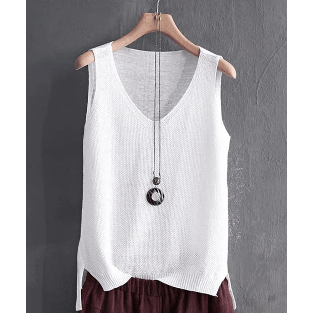 Knitted Sleeveless VNeck Blouse Lightweight Summer Top For Women 3
