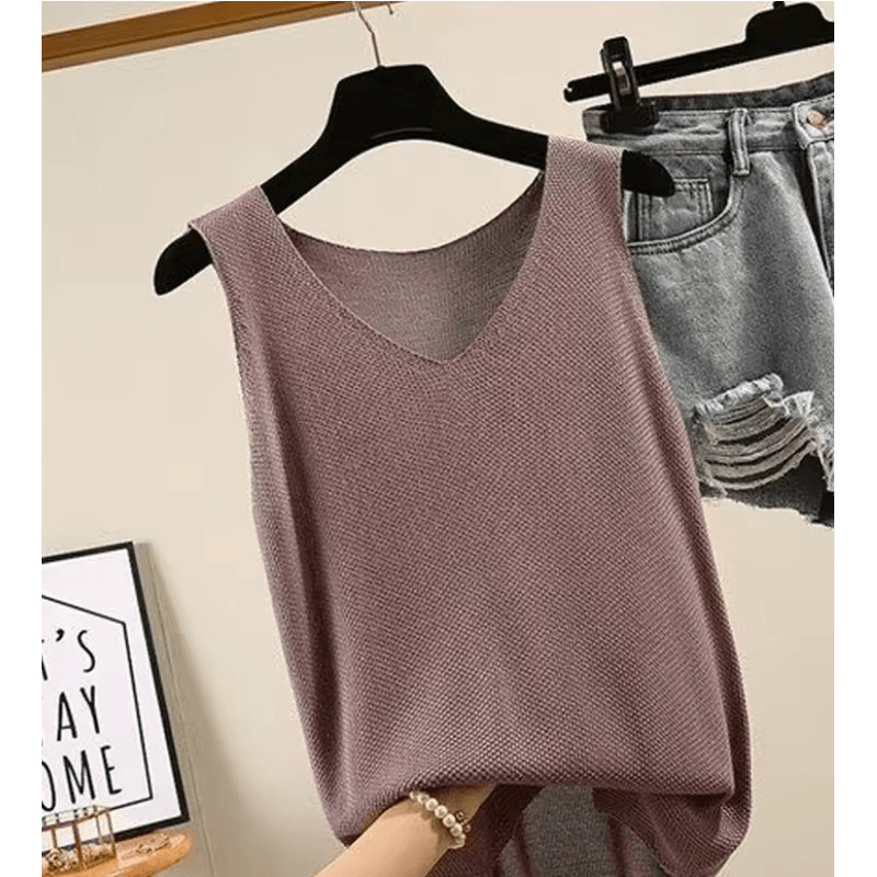 Knitted Sleeveless VNeck Blouse Lightweight Summer Top For Women 7