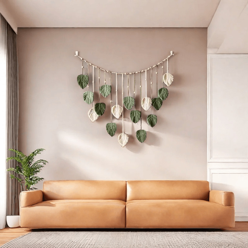 Boho Macrame Leaf Wall Hanging Feather Tapestry Home Decor For Bedroom Or Living Room 0