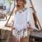 Crochet Bikini Cover Up Dress White Fringe Tunic For Womens Beachwear 0