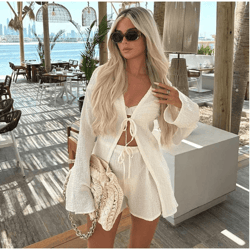 2 piece flare sleeve shirt and shorts set – womens vacation beach outfit