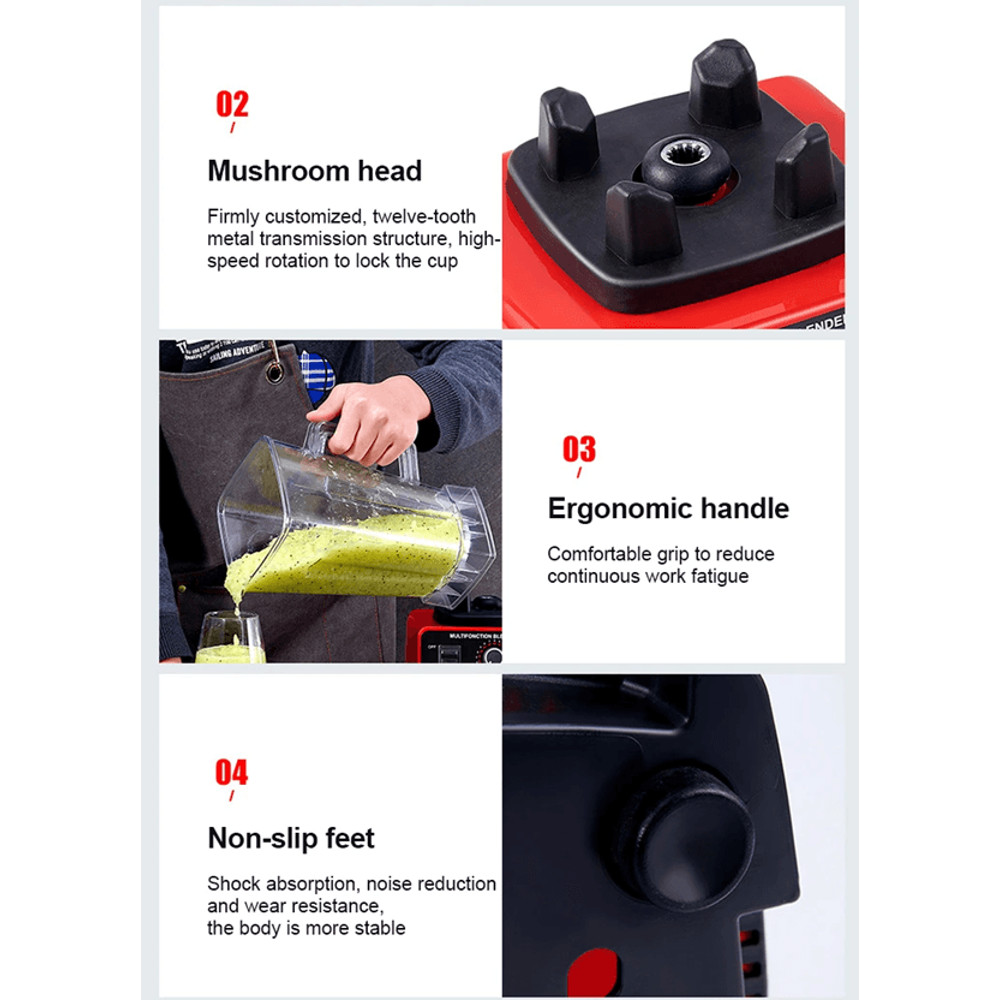 2000W Heavy Duty Commercial Blender Stationary Mixer Food Processor Ice Smoothies For Kitchen High 2