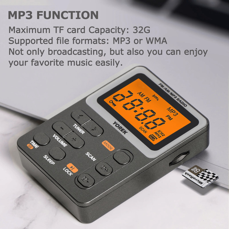 Yorek Portable AM FM Radio With MP3 Player And TF Card Support 5