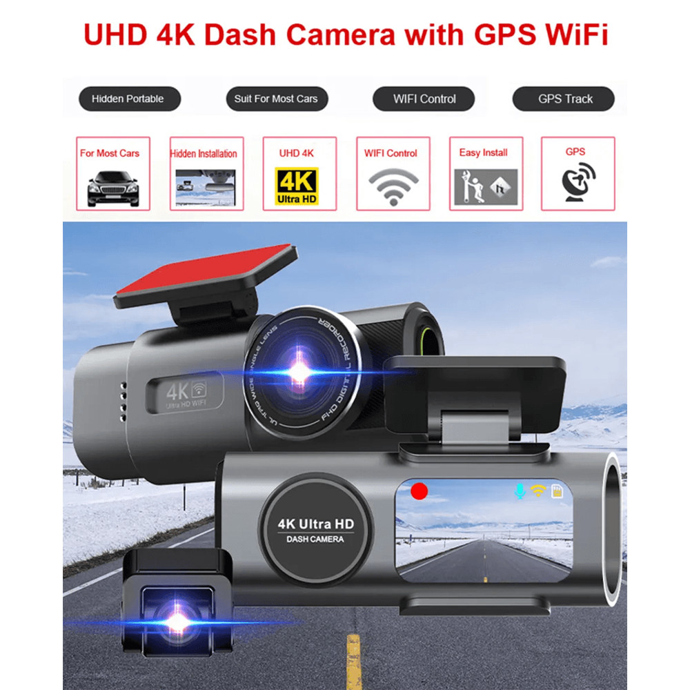 4K Dual Lens Dash Cam With GPS And Night Vision For Car Security And Driving Safety 0