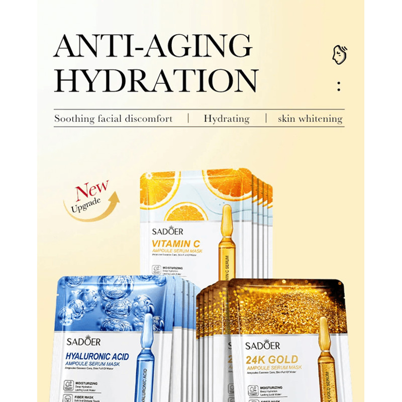 24K Gold Hyaluronic Acid Face Mask Set For Hydrating And Anti Aging Skin Care 2