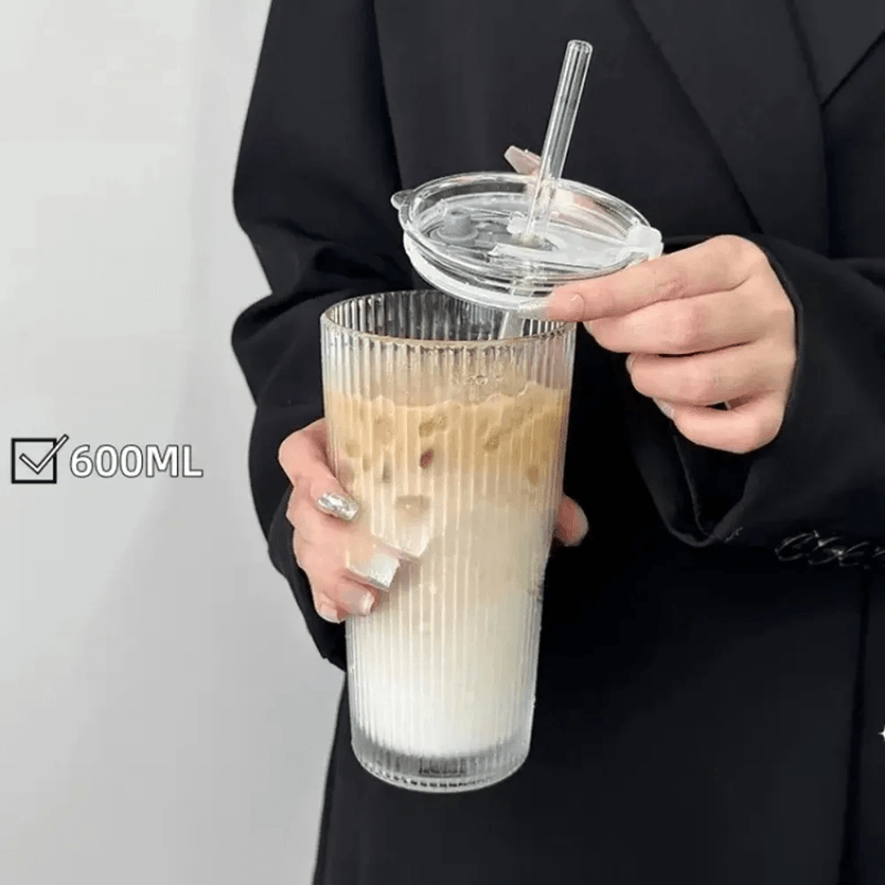 600ml Iced Coffee Glass With Lid And Straw For Juice Water And Cold Drinks 1