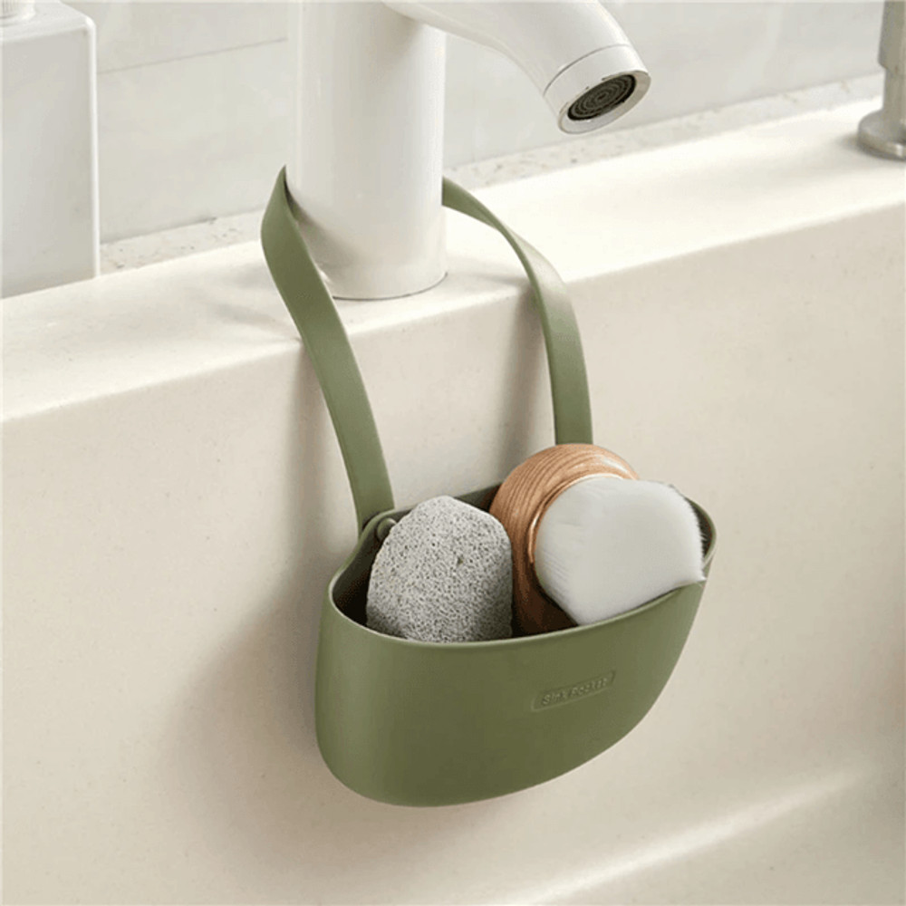 Adjustable Kitchen Sink Holder For Sponge And Soap With Hanging Drain Basket Design 0