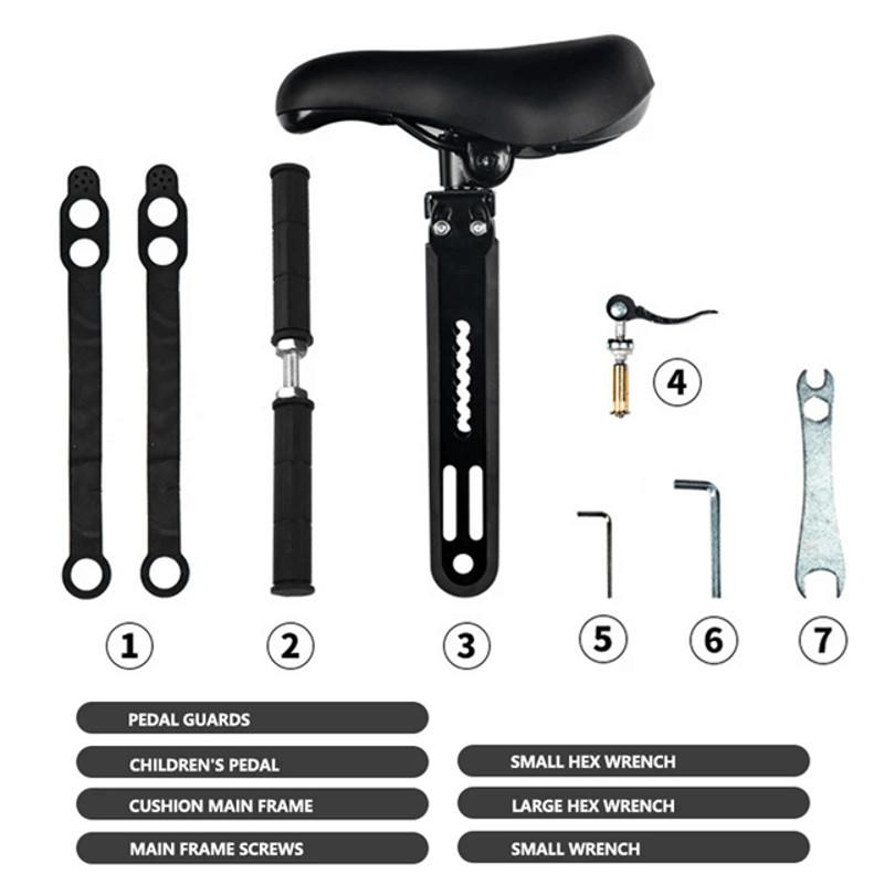 FrontMounted Adjustable Child Bike Seat With Safety Handlebar And Foot Pedals 5