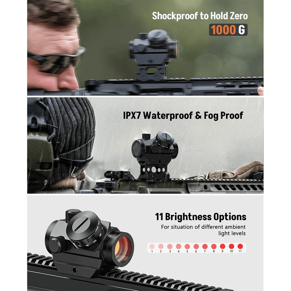 MidTen 2MOA Red Dot Sight 1x25mm Reflex  Waterproof Shockproof FogProof With 1Inch Riser Mount 2