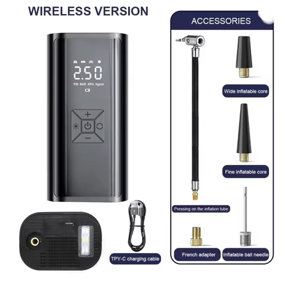 Portable Wireless Tire Inflator 150 PSI Cordless Air Compressor With Digital Display And Auto Shut 7