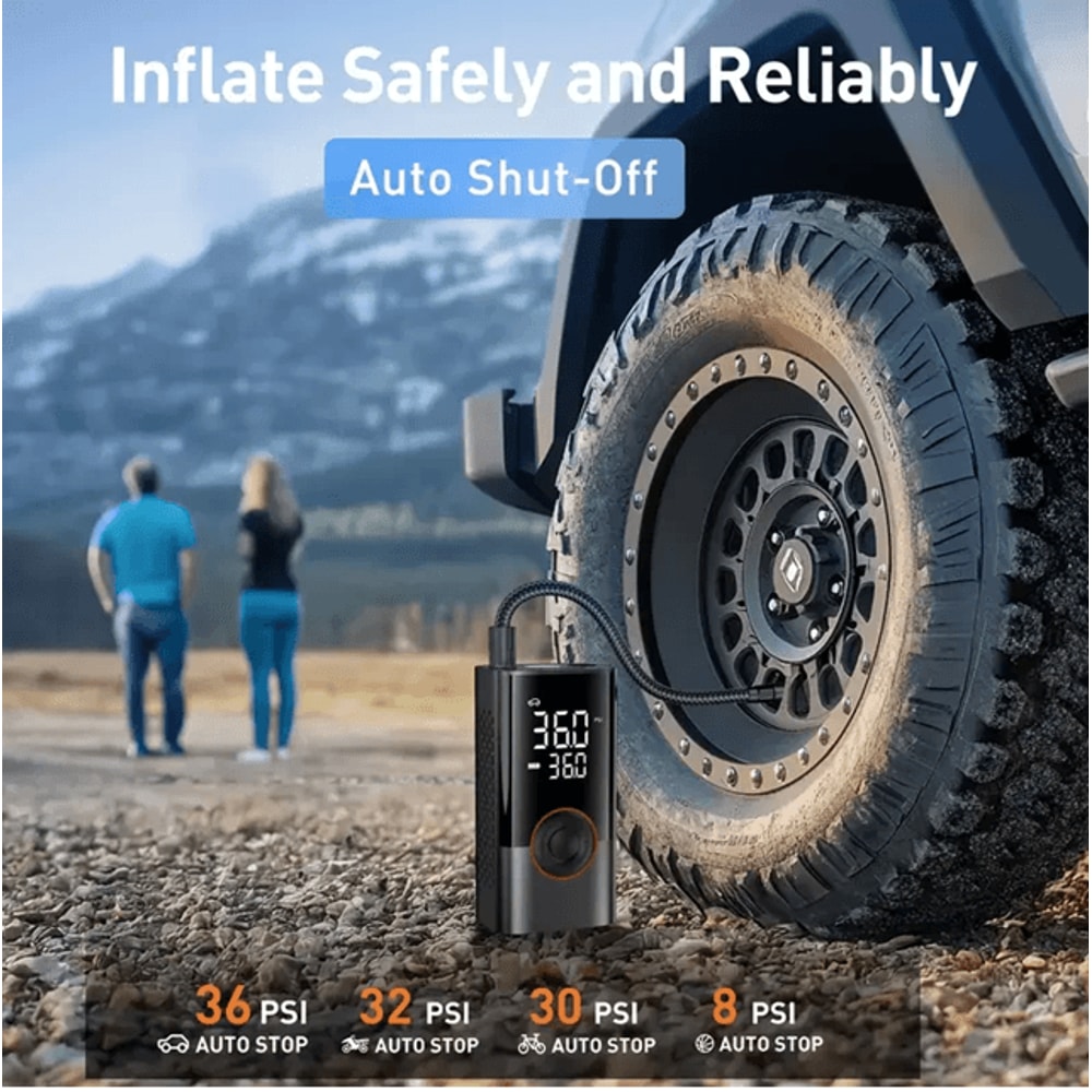 Portable Wireless Tire Inflator 150 PSI Cordless Air Compressor With Digital Display And Auto Shut 3