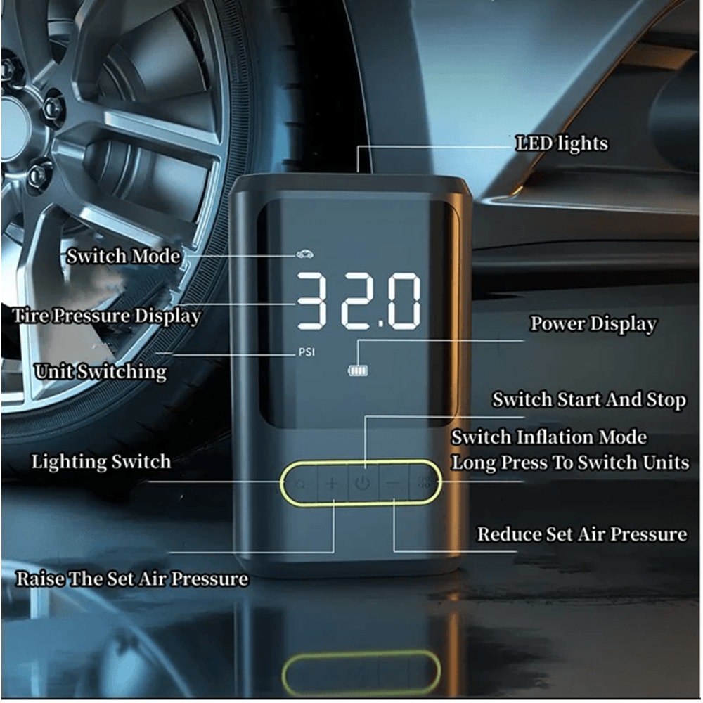 Portable Wireless Tire Inflator 150 PSI Cordless Air Compressor With Digital Display And Auto Shut 0