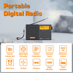 xhdata d808 portable digital radio receiver with am fm sw ssb and air band
