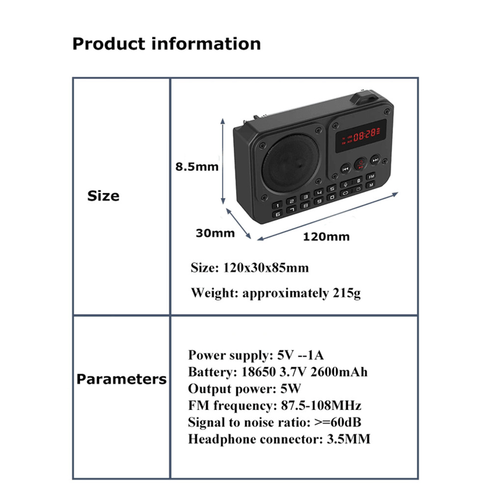Mini Portable FM Radio With Bluetooth Speaker And TF Card Playback 6