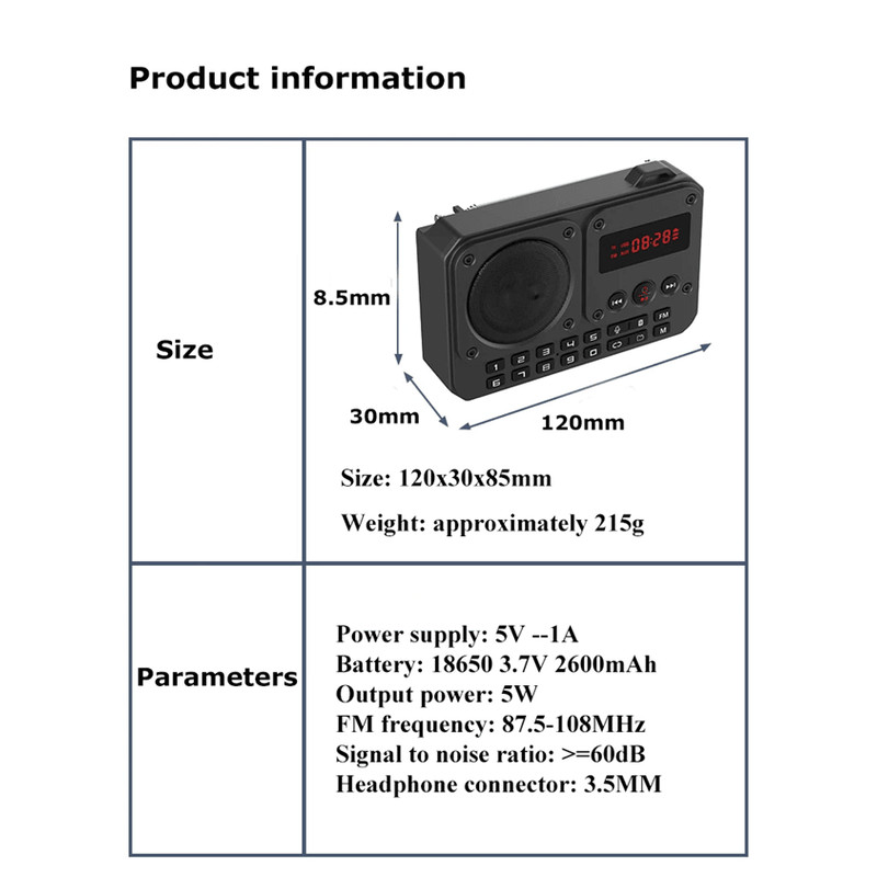 Mini Portable FM Radio With Bluetooth Speaker And TF Card Playback 6