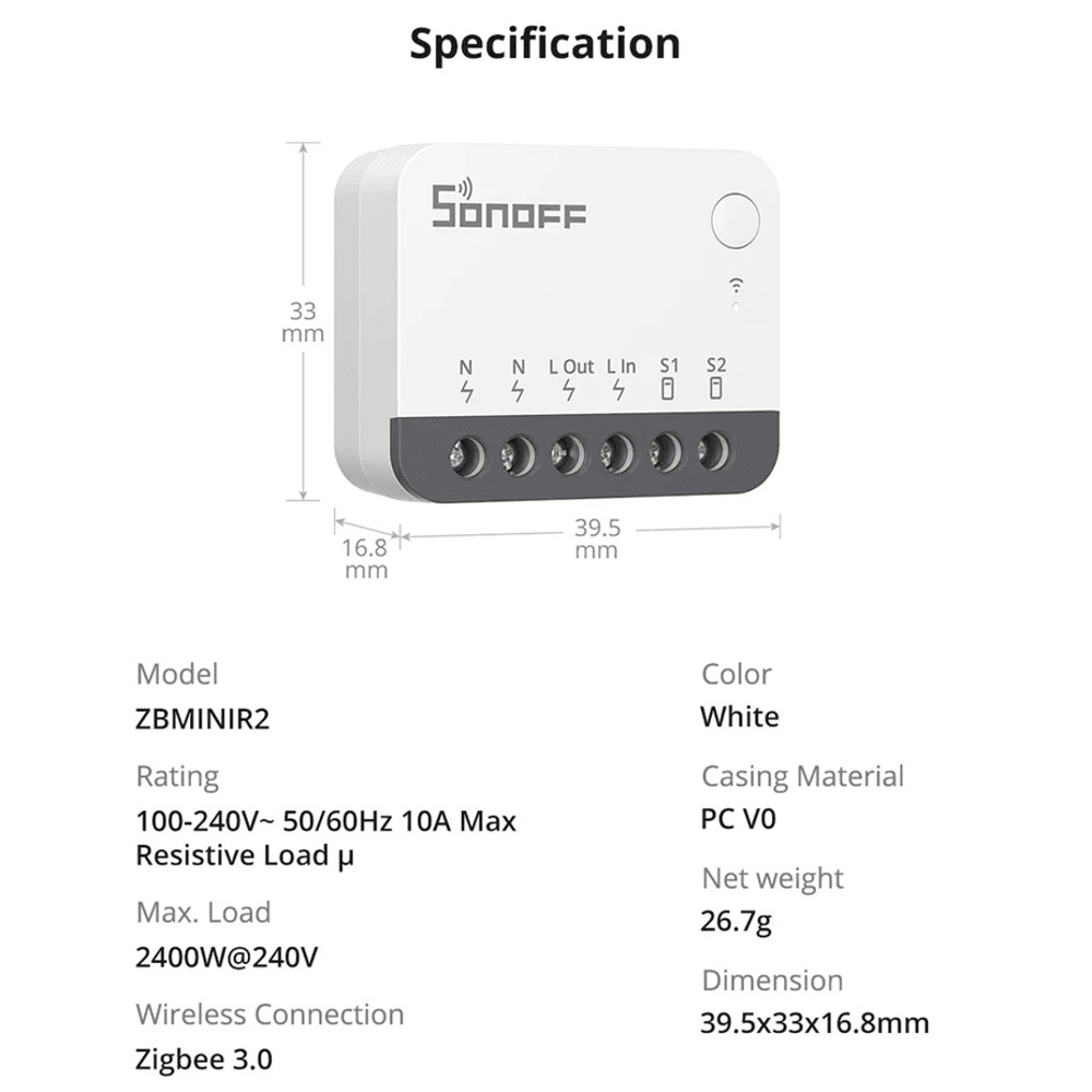 SONOFF ZBMINIR2 Zigbee Smart Switch With Detach Relay And Remote Control Via EWeLink 4