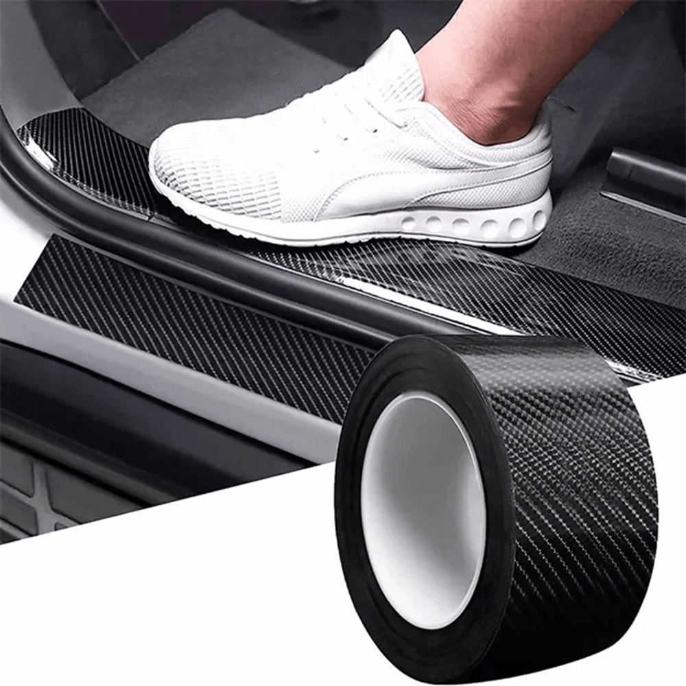 3D Carbon Fiber Car Door Sill Protector Tape AntiScratch Waterproof Bumper Guard Film 1