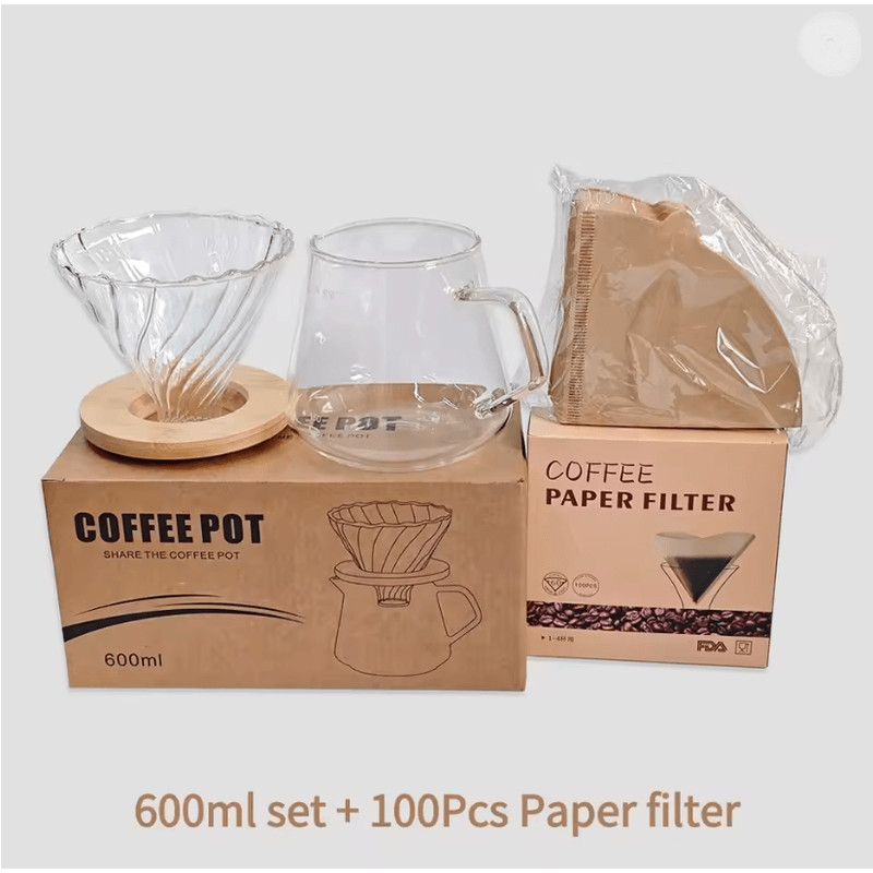 600ml Pour Over Coffee Maker Set Glass Carafe And Reusable Filter For Home And Office Brewing 8