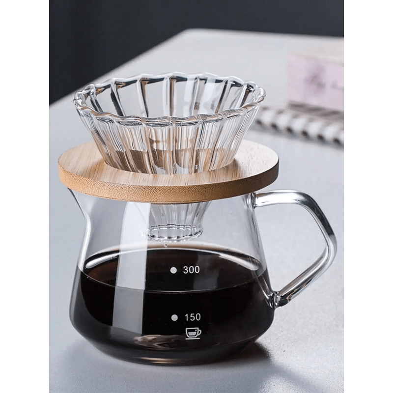 600ml Pour Over Coffee Maker Set Glass Carafe And Reusable Filter For Home And Office Brewing 0