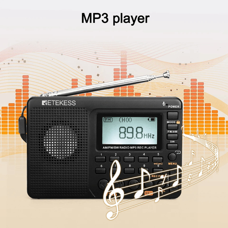 RETEKESS V115 Portable Radio With FM AM SW Bands Rechargeable USB MP3 Recorder And Speaker For Hom 3
