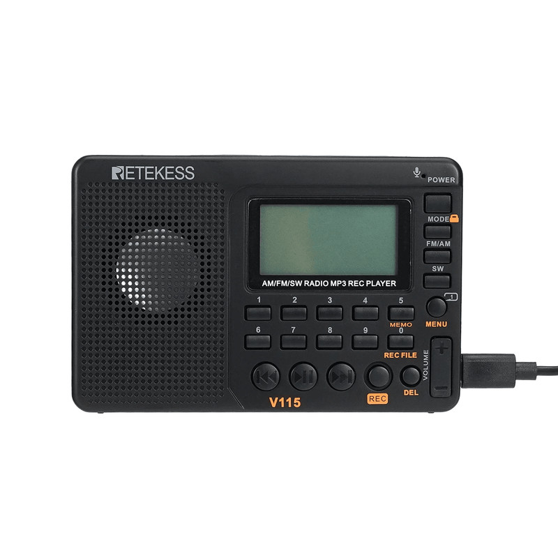 RETEKESS V115 Portable Radio With FM AM SW Bands Rechargeable USB MP3 Recorder And Speaker For Hom 0