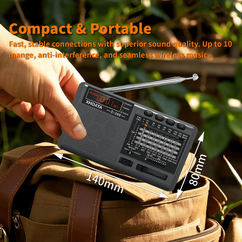 XHDATA D368 Bluetooth Radio FM AM SW MP3 Speaker With Rechargeable Battery 3