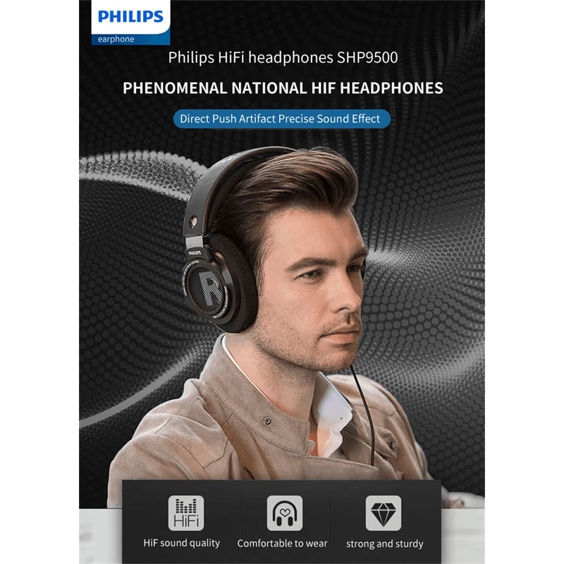 Philips SHP9500 HiFi Wired Stereo Headphones For Gaming And Music 0