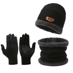 mens winter windproof hat scarf and gloves set with thermal lining